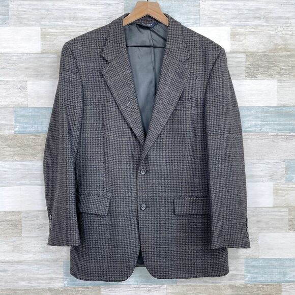 Jos A Bank Wool Tweed Sport Coat Gray Glen Check Plaid Mens 39R 39 Regular - Picture 1 of 10